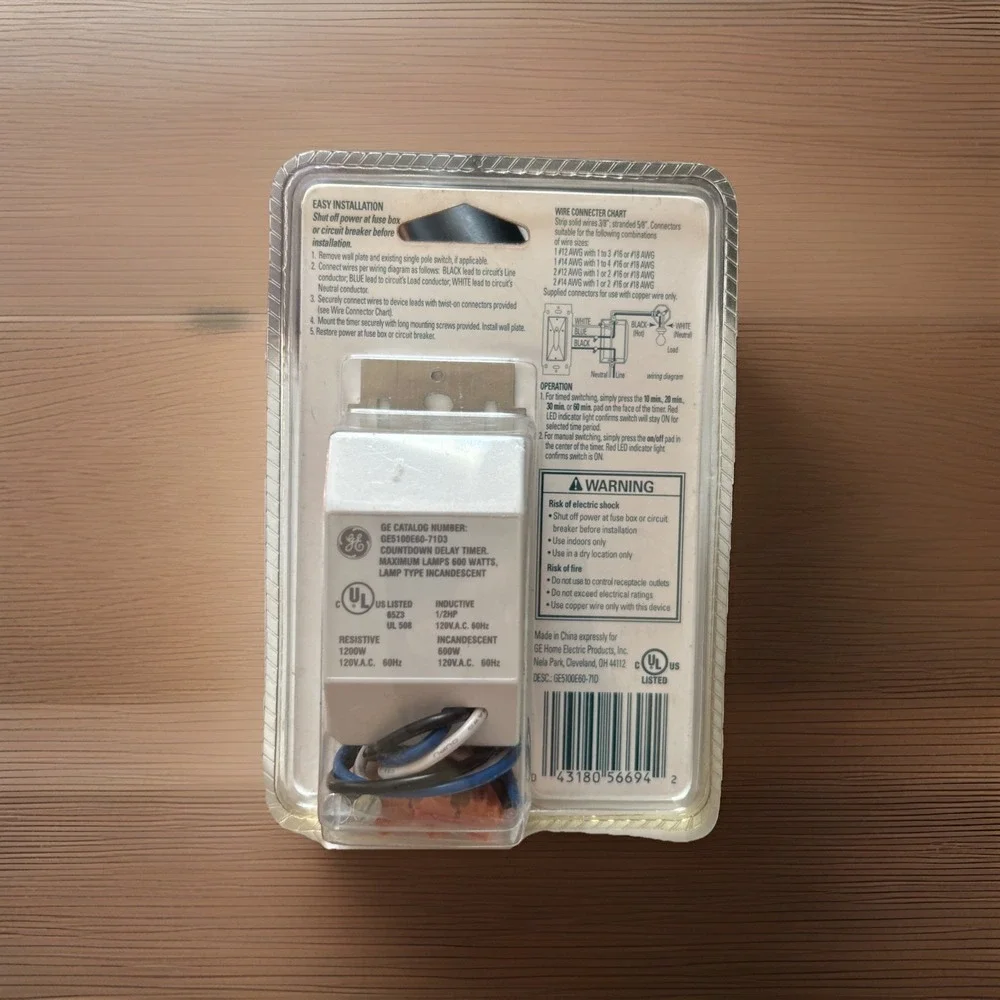 GE 60 Minute Timer Switch Digital In-wall Timer Switch 10,20,30,or 60, Min. New!
